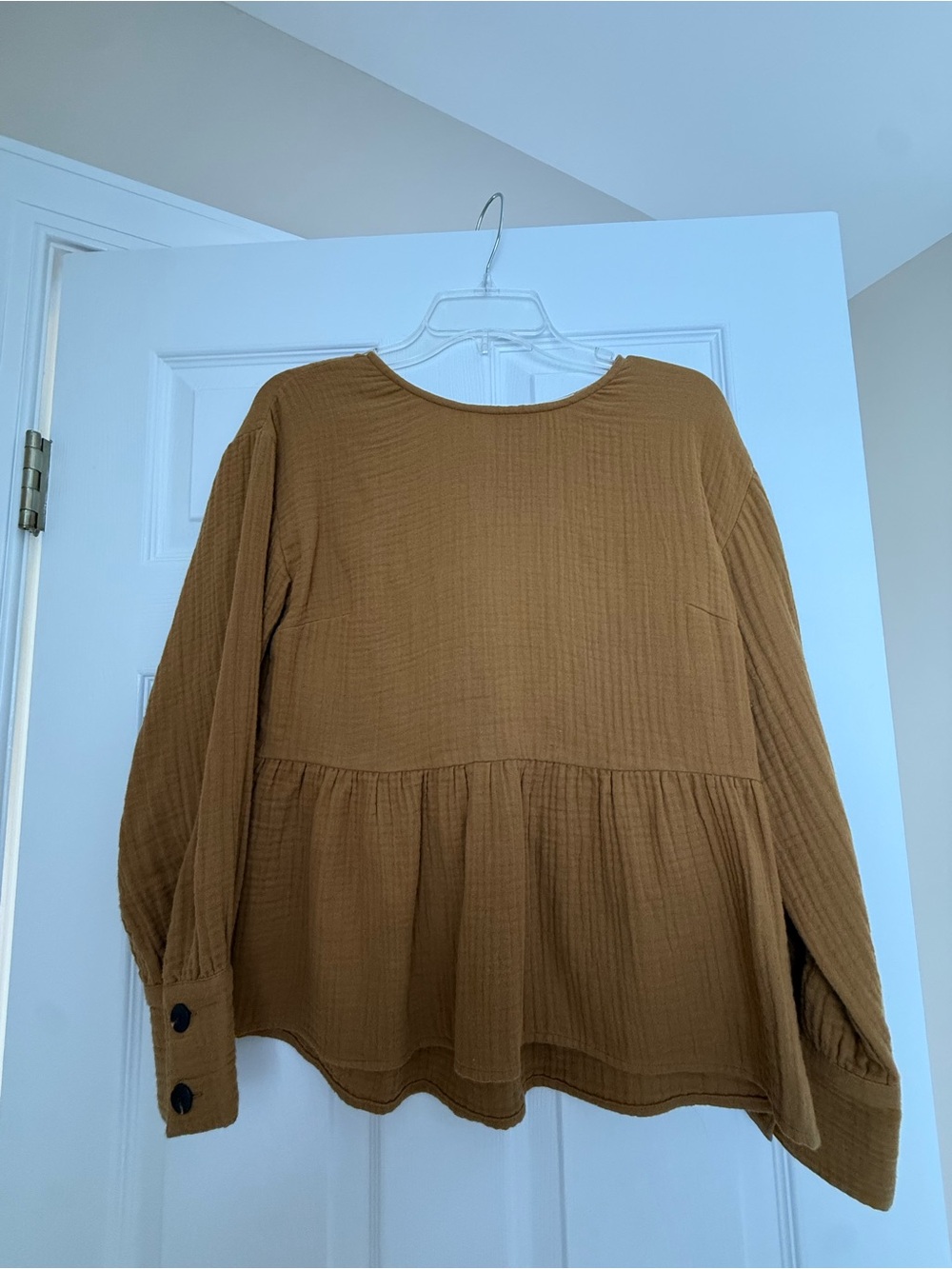 Madewell Camel Peplum Long-Sleeve Top